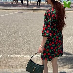 Ganni Black and Red Floral Mini Dress